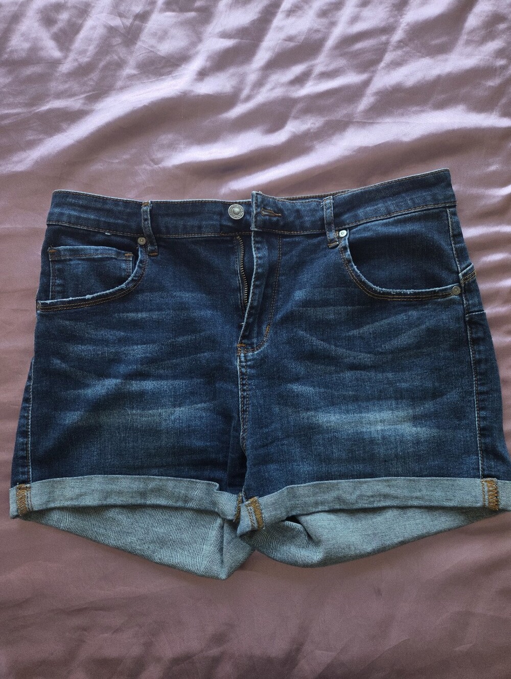 NWOT Women's Dark Wash Denim Jean Short with Fold-Over Waistband - Size 15
